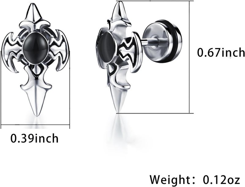 Silver deer Store 2025 Upgraded Hypoallergenic earrings for men,Mens surgical steel black stud earring jewelry,Great Wall wall grain round cake shape,Single black gel 0.4 inches wide - Image 2